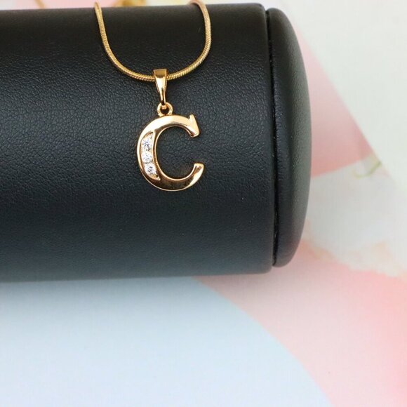 "Rose Gold Letter C Pendant with Crystals – 18K Gold Plated Charm, XPPT1352 - Picture 4 of 13